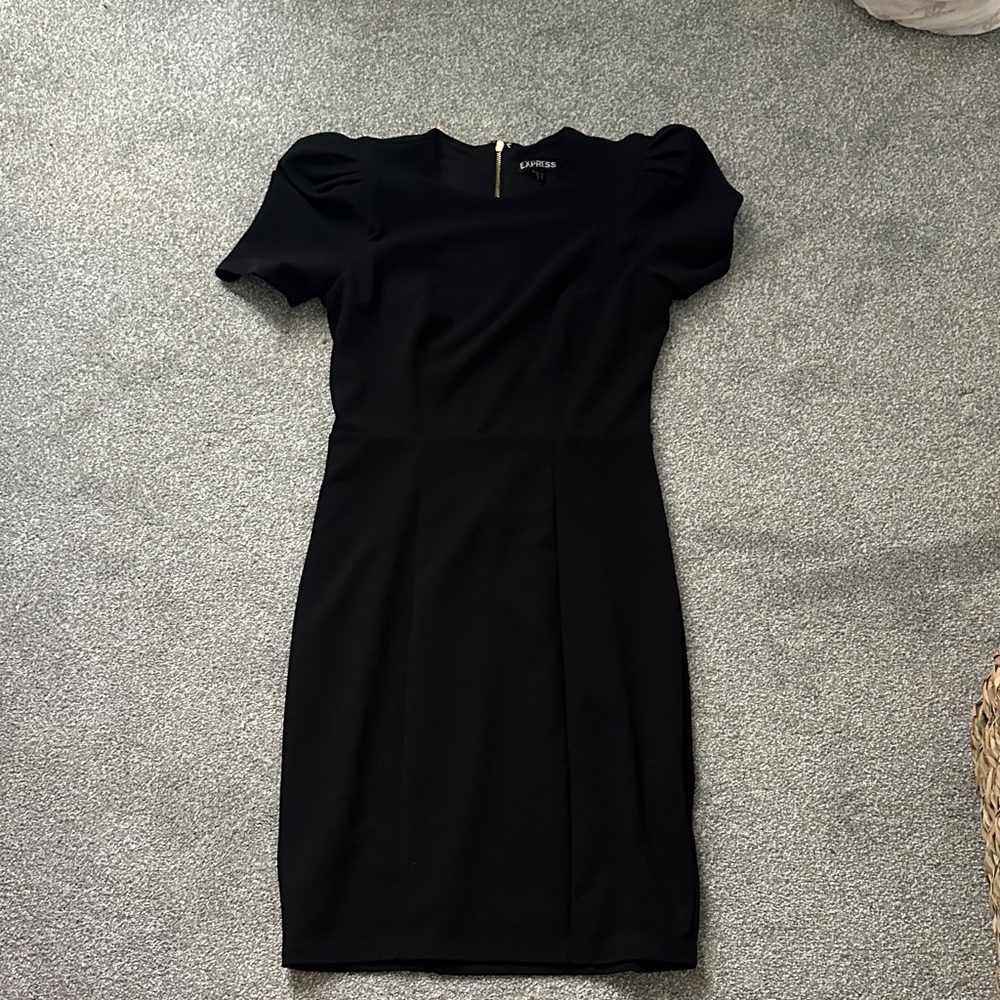 Express Black Puff Sleeve Mini Sheath Dress